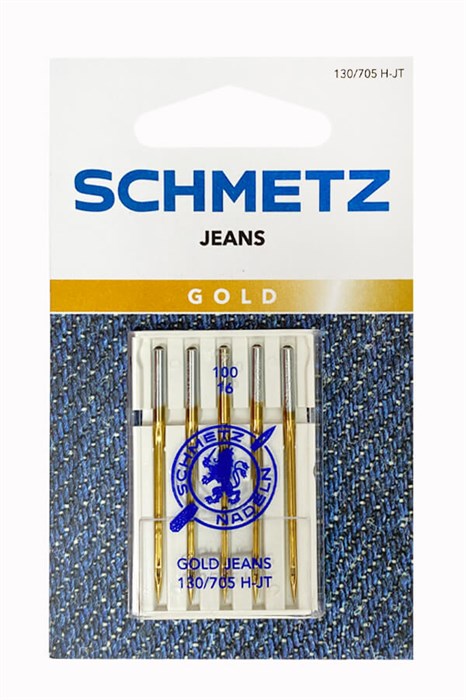 Иглы джинс с золотым покрытием Schmetz №100, 5 шт. 22.30FB9.VES - фото 8314